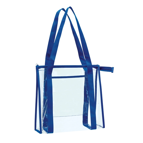Transparent tote bag with zippered main compartment and front sleeve pocket.... from ASI 46420 Continental Mkting Svc Inc / CMBags