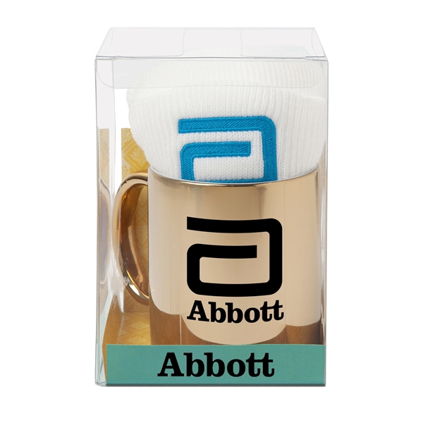 Gift set featuring a gold metallic mug and a beanie inside... from ASI 44900 NC Custom (CI/Lanco)