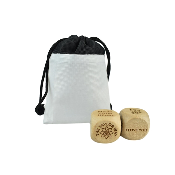 2, 25mm Wooden Dice with a Full Color Polyester Pouch... from ASI 72657 Active Life Promo / Apres Ski