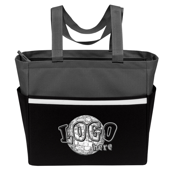 Two tone tote with 27" reinforced web handles, zippered main compartment,... from ASI 46420 Continental Mkting Svc Inc / CMBags