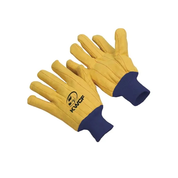Chore glove with gold palm. Imprint sizes: small-XL. 12 dozen/ctn. 3... from ASI 79951 Promosafe