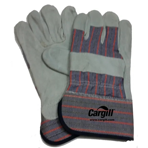 Midweight, leather palm, work glove, blue safety cuff, screen printed. One... from ASI 79951 Promosafe / Promosafe