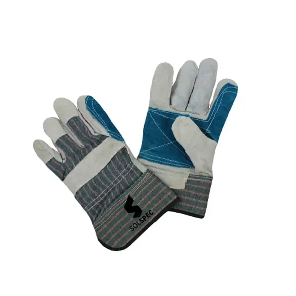 Green, double leather palm glove, rubberized safety cuff, screen printed. 8... from ASI 79951 Promosafe / Promosafe