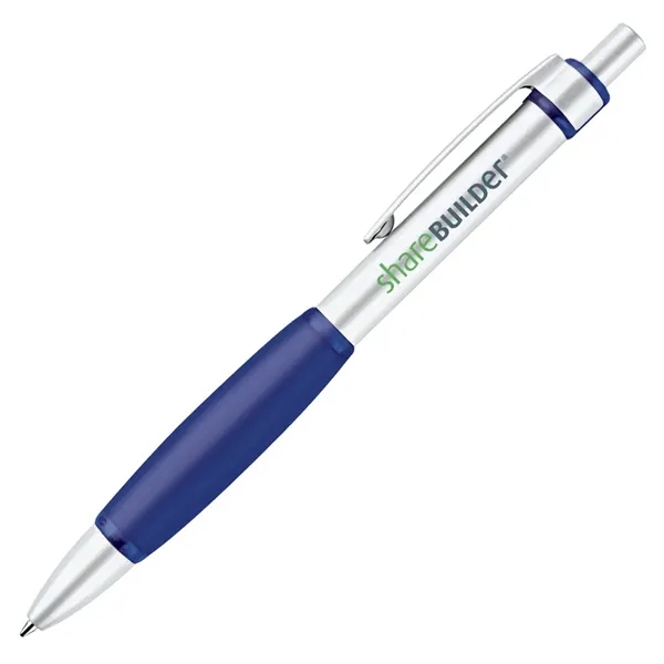 Click action aluminum ballpoint pen with black soft rubber grip.... from ASI 79535 Primetime