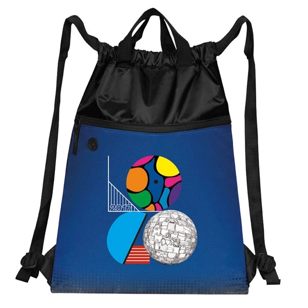 Drawstring backpack with reinforced webbed carry handles and a full-width front... from ASI 46420 Continental Mkting Svc Inc / CMBags