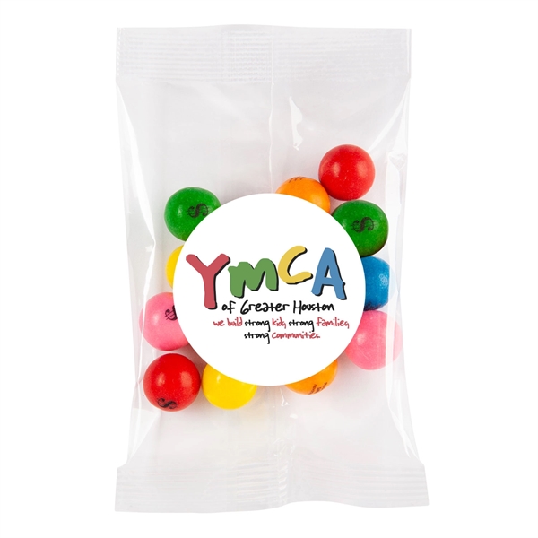 Imprinted mini gumballs packaged in a simple goody bag.... from ASI 44900 NC Custom (CI/Lanco)