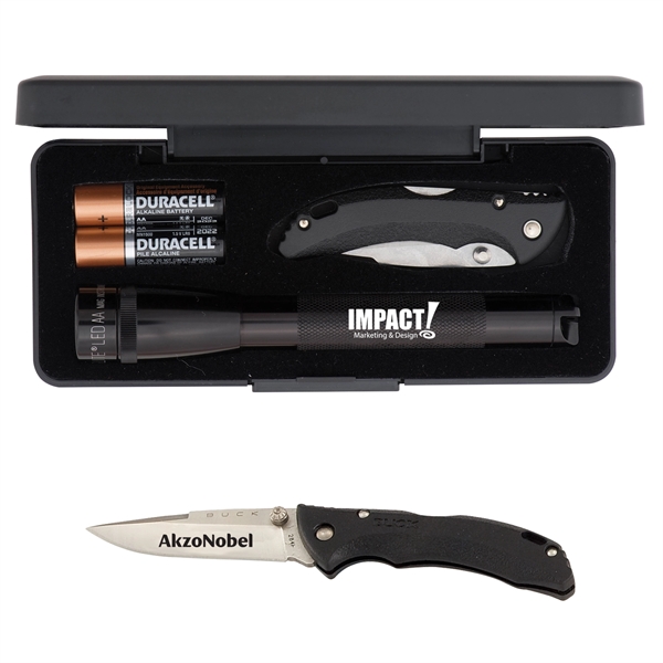 LED mini flashlight with a stainless steel pocket knife.... from ASI 46170 Compass Industries Inc
