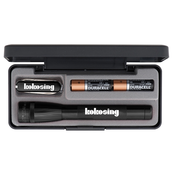 LED flashlight, two AA batteries and combination knife with multiple features... from ASI 46170 Compass Industries Inc