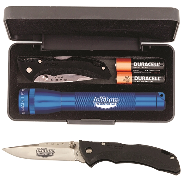 Gift set with two AA batteries, a 5 3/4" MagLite flashlight... from ASI 46170 Compass Industries Inc