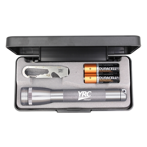 Mini flashlight with a stainless steel multi-functional tool featuring a ruler,... from ASI 46170 Compass Industries Inc