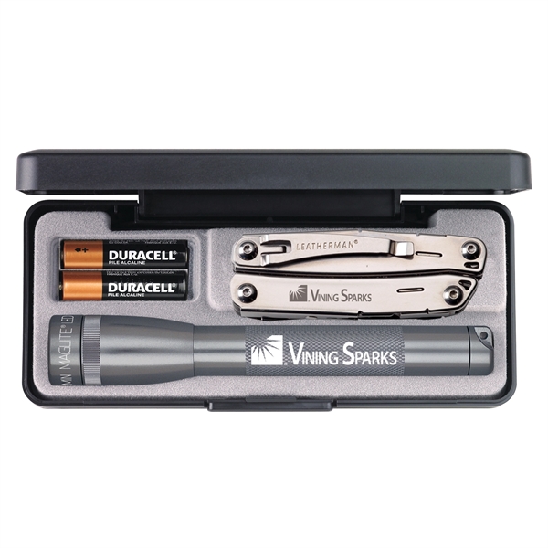 Set of two AA batteries, 6 1/2" LED flashlight and a... from ASI 46170 Compass Industries Inc