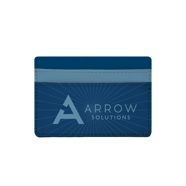 Premium 0.8mm crosshatch vegan leather card wallet. Full-color, full bleed digitally... from ASI 45657 Pop! Promos