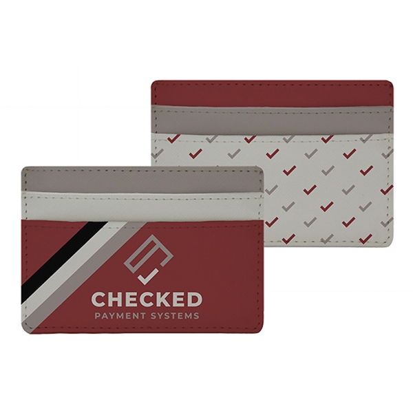 Premium 0.8mm crosshatch vegan leather card wallet. Full-color, full bleed digitally... from ASI 45657 Pop! Promos