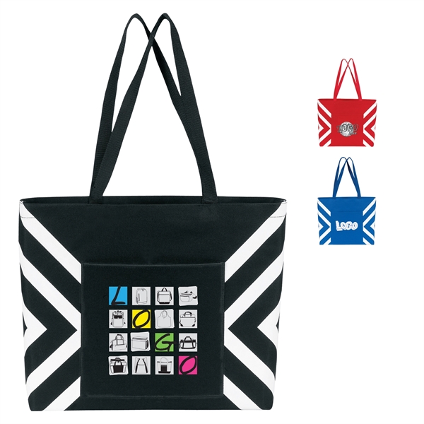 Geometric print accent tote with 28" reinforced web handles, wide-open main... from ASI 46420 Continental Mkting Svc Inc / CMBags