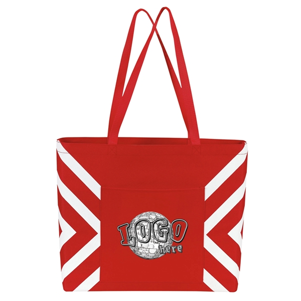 Geometric print accent tote with 28" reinforced web handles, wide-open main... from ASI 46420 Continental Mkting Svc Inc / CMBags