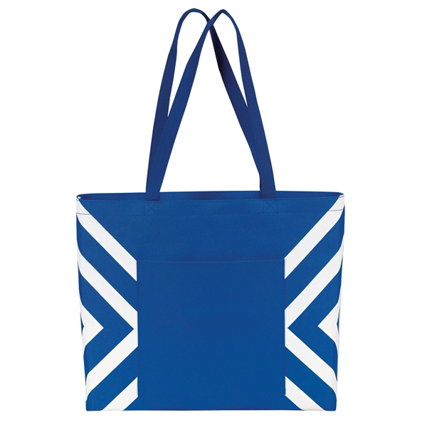 Geometric print accent tote with 28" reinforced web handles, wide-open main... from ASI 46420 Continental Mkting Svc Inc / CMBags