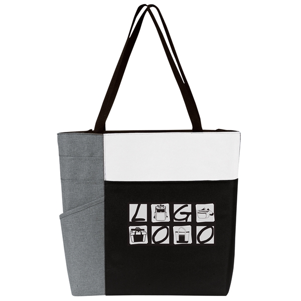 Tote bag with zippered large compartment, color block accents, side sleeves,... from ASI 46420 Continental Mkting Svc Inc / CMBags