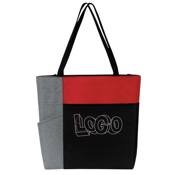 Tote bag with zippered large compartment, color block accents, side sleeves,... from ASI 46420 Continental Mkting Svc Inc / CMBags