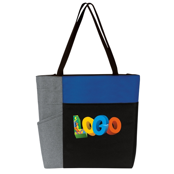 Tote bag with zippered large compartment, color block accents, side sleeves,... from ASI 46420 Continental Mkting Svc Inc / CMBags