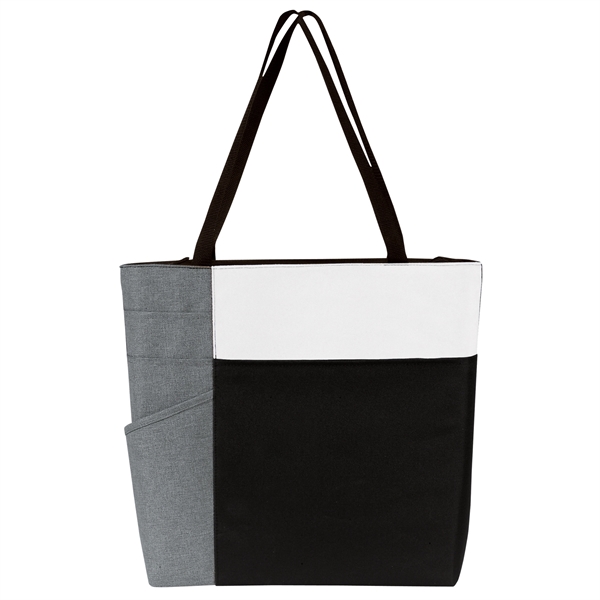 Tote bag with zippered large compartment, color block accents, side sleeves,... from ASI 46420 Continental Mkting Svc Inc / CMBags