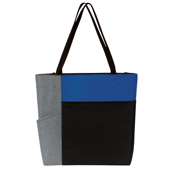 Tote bag with zippered large compartment, color block accents, side sleeves,... from ASI 46420 Continental Mkting Svc Inc / CMBags