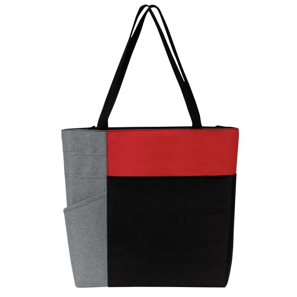 Tote bag with zippered large compartment, color block accents, side sleeves,... from ASI 46420 Continental Mkting Svc Inc / CMBags