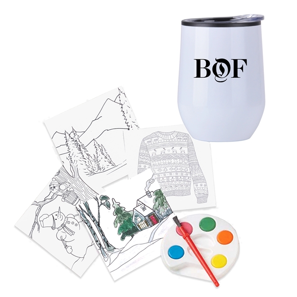 Holiday set with 12 ounce wine tumbler and paint set with... from ASI 63549 Jornik Manufacturing Corp / Jornik