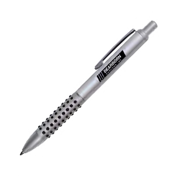 Silver retractable ballpoint pen with satin finish and rubber grip.... from ASI 31570 Advantage Industries / AdVantage Line®