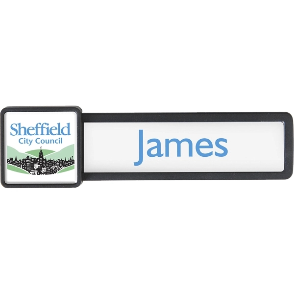 3 1/2" x 1" reusable name badge with oval shape at... from ASI 61966 HPG / Beacon Promotions HPG Gold