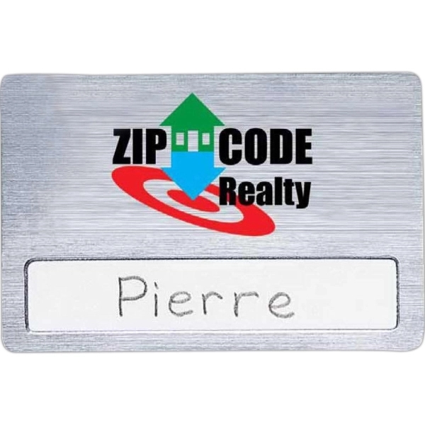 1 1/2" x 3", 2-ply plastic window badge with brushed silver... from ASI 61966 HPG / Beacon Promotions HPG Gold