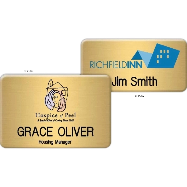 1" x 3" brass full-color name badge with 3 lines of... from ASI 61966 HPG / Beacon Promotions HPG Gold