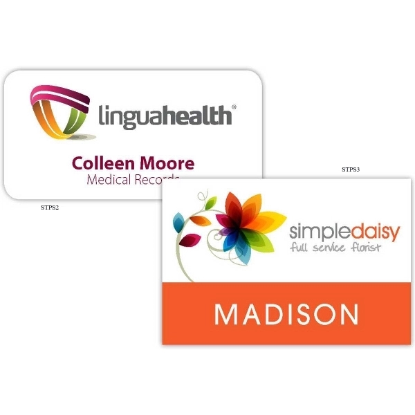 1" x 3" plastic name badge with full-color imprint and jewelers... from ASI 61966 HPG / Beacon Promotions HPG Gold