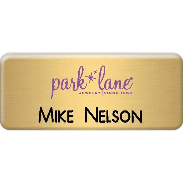 Brass full-color name badge up to 3" square with three lines... from ASI 61966 HPG / Beacon Promotions HPG Gold