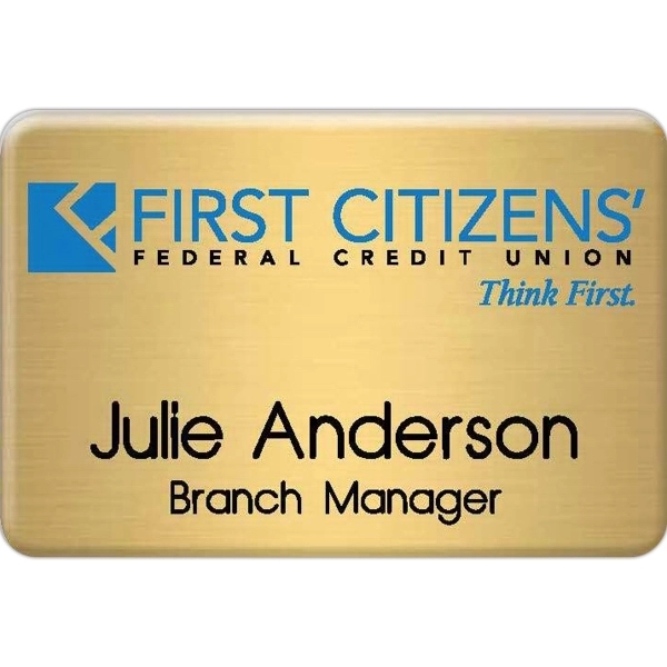 Brass full-color name badge up to 3" square with three lines... from ASI 61966 HPG / Beacon Promotions HPG Gold