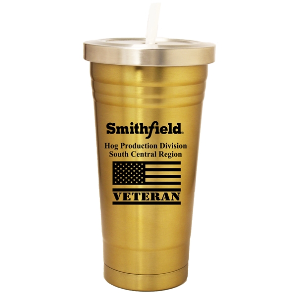 16 Oz. Double wall stainless steel gold color tumbler/w straw.... from ASI 36988 Artek USA Inc