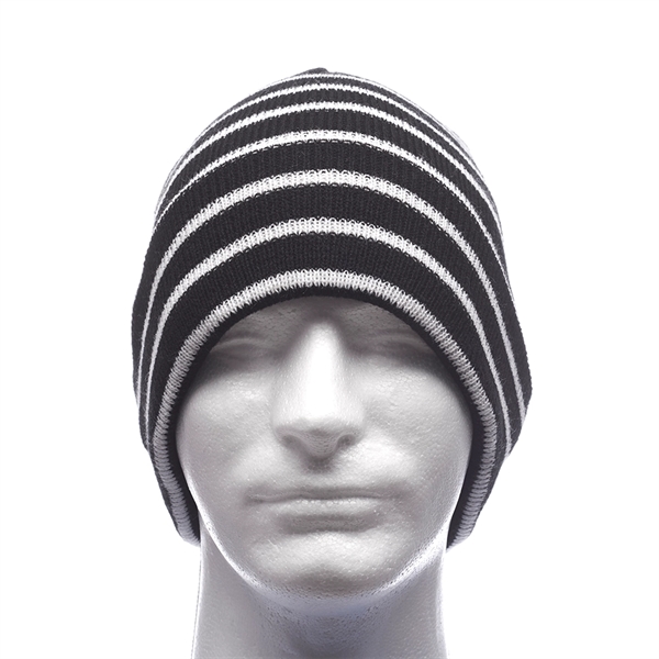 Acrylic knitted beanie with striped design; one size fits most.... from ASI 39552 BEL Promo