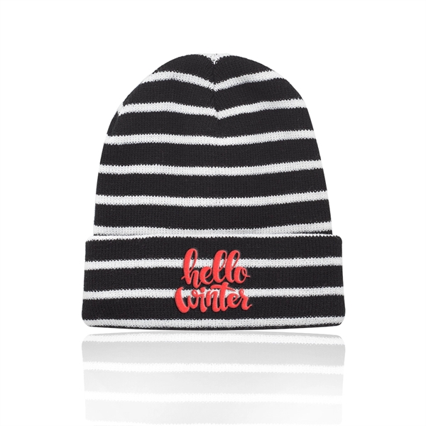 Acrylic knitted beanie with striped design; one size fits most.... from ASI 39552 BEL Promo