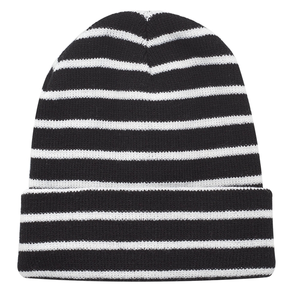 Acrylic knitted beanie with striped design; one size fits most.... from ASI 39552 BEL Promo