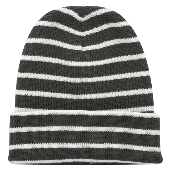 Acrylic knitted beanie with striped design; one size fits most.... from ASI 39552 BEL Promo