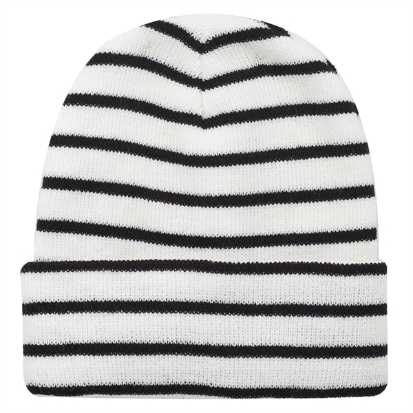 Acrylic knitted beanie with striped design; one size fits most.... from ASI 39552 BEL Promo