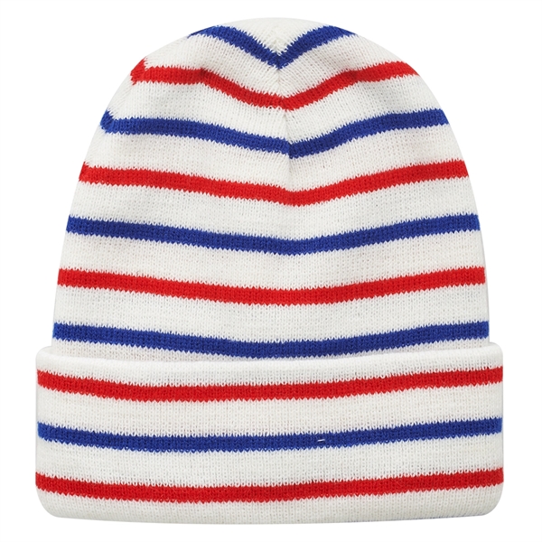 Acrylic knitted beanie with striped design; one size fits most.... from ASI 39552 BEL Promo