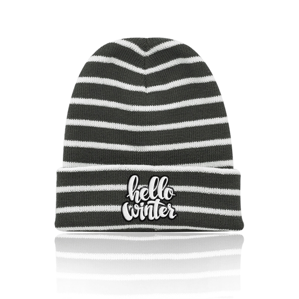 Acrylic knitted beanie with striped design; one size fits most.... from ASI 39552 BEL Promo