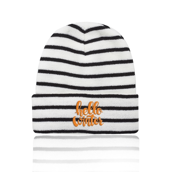 Acrylic knitted beanie with striped design; one size fits most.... from ASI 39552 BEL Promo