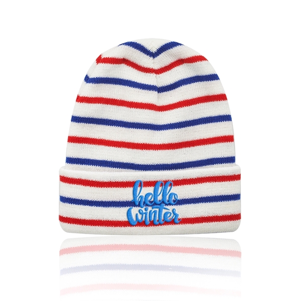 Acrylic knitted beanie with striped design; one size fits most.... from ASI 39552 BEL Promo