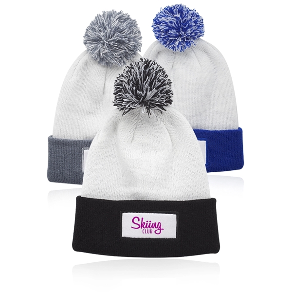 Two tone beanies with white body, colored cuff, matching pompom and... from ASI 39552 BEL Promo