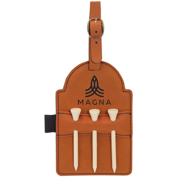 Laserable Leatherette Golf Bag Tag with 3 Wooden Tees... from ASI 72657 Active Life Promo / Active Life Promo Ingrain Promo