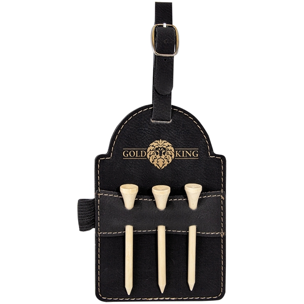 Laserable Leatherette Golf Bag Tag with 3 Wooden Tees... from ASI 72657 Active Life Promo / Active Life Promo Ingrain Promo