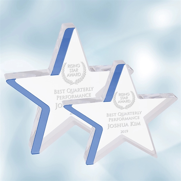 This beautiful Acrylic Star Award and Trophy with a Blue Edge... from ASI 47791 Best Deal Awards