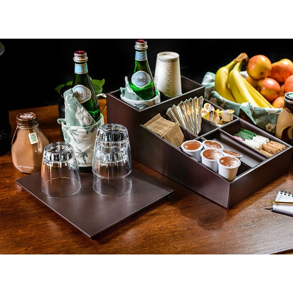 Chocolate brown coffee condiment organizer made of leatherette material.... from ASI 48125 Dacasso / DaCasso