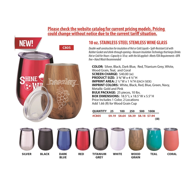 This 10 Oz. Stainless Steel Stemless Wine Glass comes in various... from ASI 92868 US Poly Enterprise Inc / The Poly Line